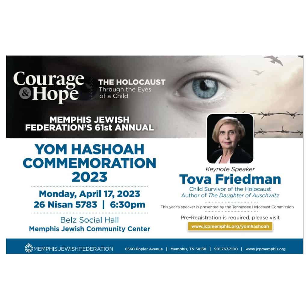 Child Survivor Tova Friedman to Keynote Memphis Jewish Federation’s 61st Annual Yom HaShoah Commemoration